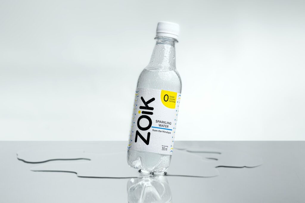 a bottle of water sitting on top of a table